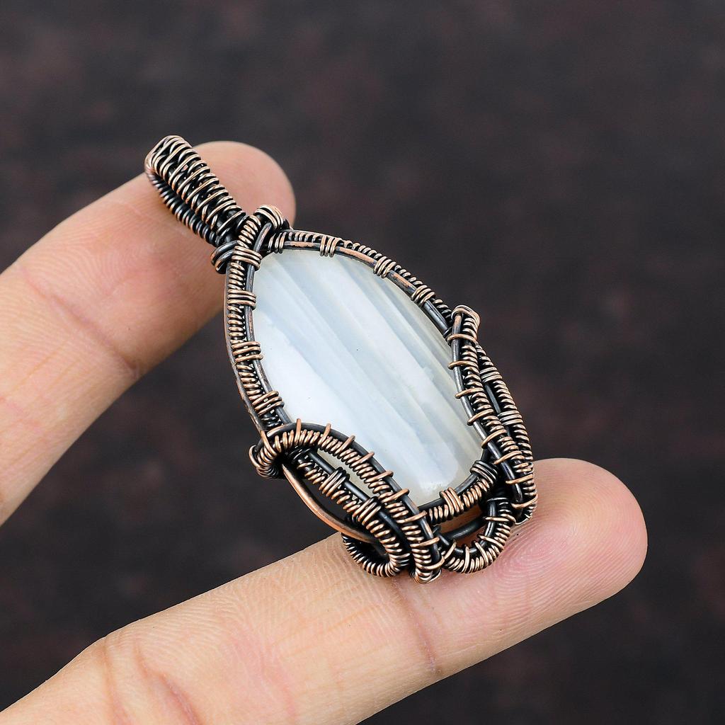 Подвеска из ботсванского агата, подвеска из медной проволоки, настоящие драгоценные камни, подвеска ручной работы, уникальный дизайн из меди, подвеска для женщин