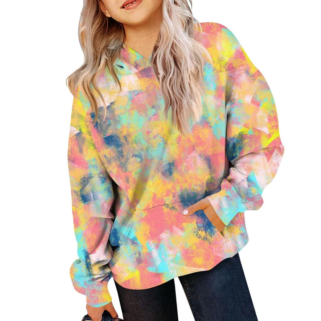 Children's Sweatshirt Girls Gradient Color Long Sleeve Hooded Pocket Sweatshirt