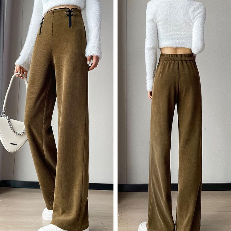 Winter High-waisted Trousers for Women with Button Closure Wide Leg Pants Casual Wear