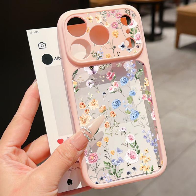 Винтажный Чехол с Цветочным Узором для iPhone 17 Pro Max Гибридный TPU+PC Прозрачная Жесткая Задняя Крышка для iPhone 16 15 14 13 Pro Max