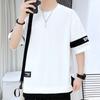 Handsome Short Sleeve Loose Straight T Shirts Pullovers Men's Clothing Korean Spring Summer Thin Fashion Casual Patchwork Man