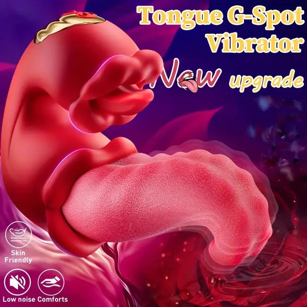 4 In 1 Tongue Push Vibrator Rose Toys 10 Licking and Swaying Patterns Dildo Pleasure Tools