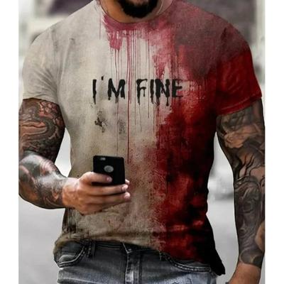 2025 Новая Смешная Мужская Футболка с Принтом Крови I'm Fine на Хэллоуин, Забавная Кровь, Мужская Забавная Футболка с Круглым Вырезом, Повседневная, с Коротким Рукавом