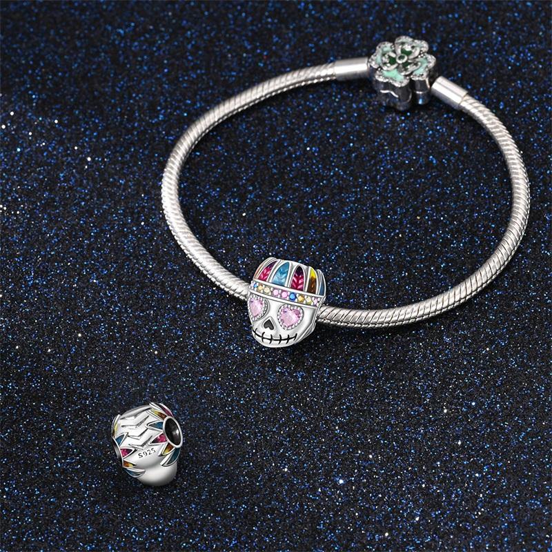 Halloween Party Copper Gothic Colorful Tribe Skull Beads Fit Charms Diy Bracelet For Jewelry Making Women Gift