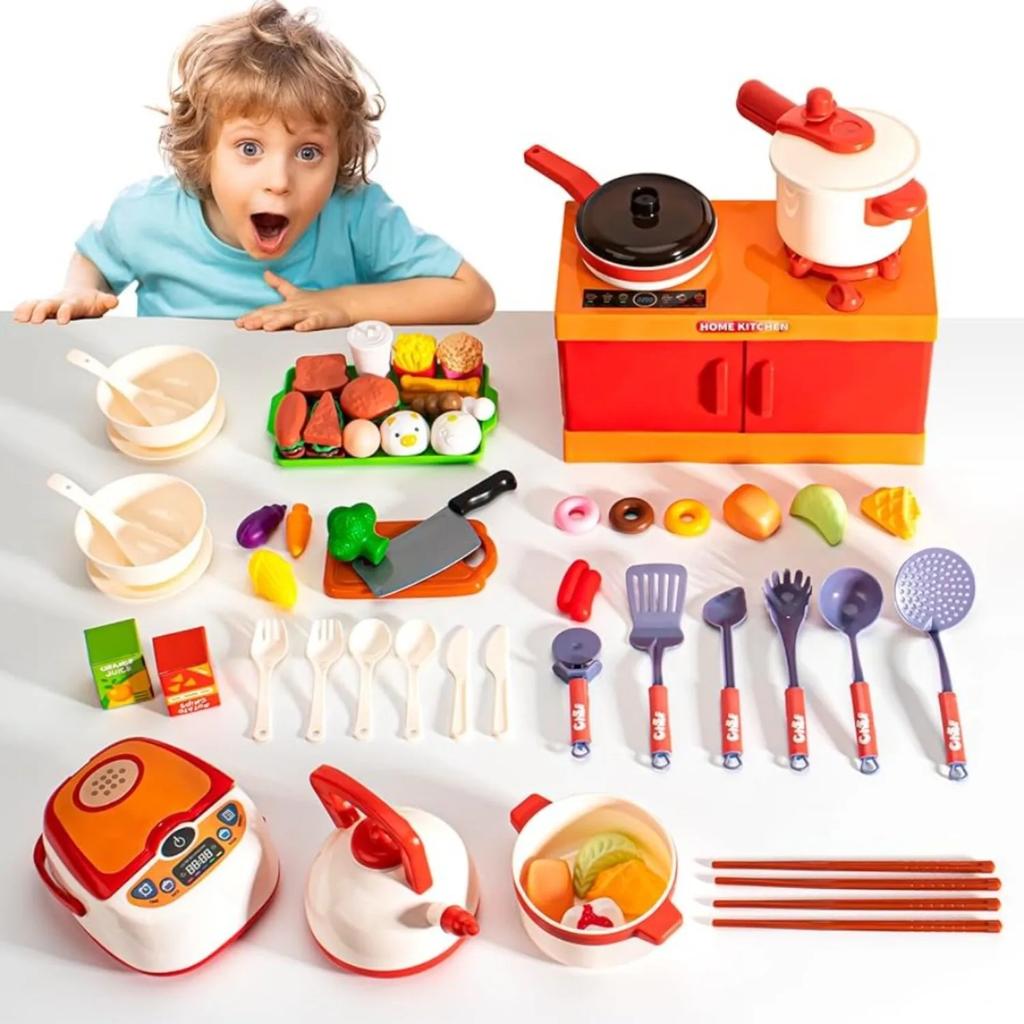 Play Kitchen Accessories Kids Kitchen Playset with Kids Pots Pans Playset Food Fruit Veggies, Kitchen Toys, Cooking Utensils Toy
