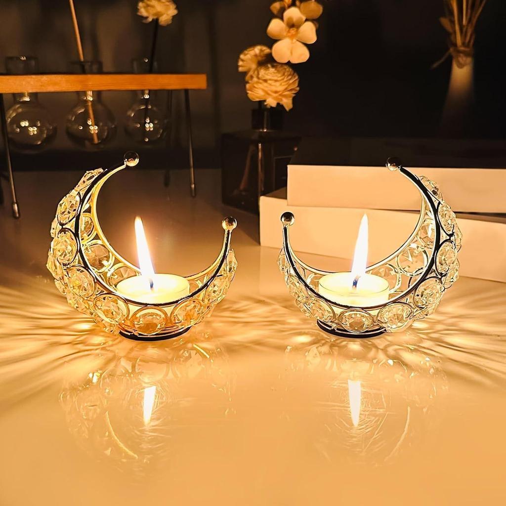 Moon Tea Light Crystal Candle Holder,Return Gifts for Pooja, Metal Lanterns, Handicraft Items for Home Decor