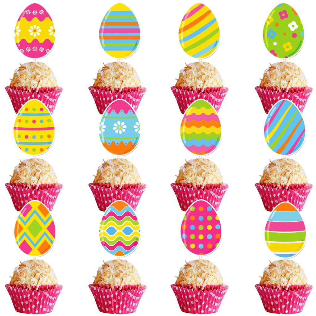 12/24pcs Colorful Easter Eggs Cupcake Toppers Spring Eggs Paper Cake Picks Easter Day Cake Decorations Easter Theme Supplies