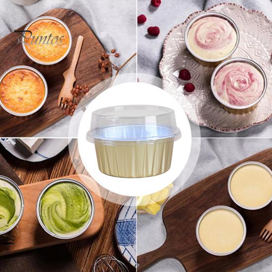 20Pcs Tinfoil Box with Lid Reusable Disposable Round Food Grade Non-Stick Oven Safe Cupcake Container Aluminum Foil Bowl Baking Mold Kitchen Supplies