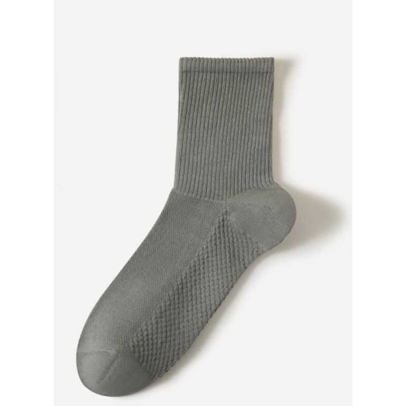 Men's Spring Mesh Mid-calf Socks Solid Color Massage Base Boneless Socks Antibacterial Men's High-top Cotton Socks