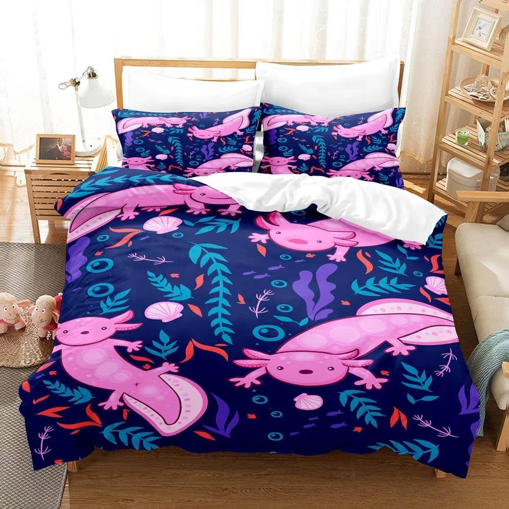 Каваи Животное Аксолотль Постельное Белье Комплект Покрывало Взрослый Ребенок Декор Спальни Пододеяльник Наволочка Комплект Односпальный Полуторный Двуспальный Квинсайз Кингсайз