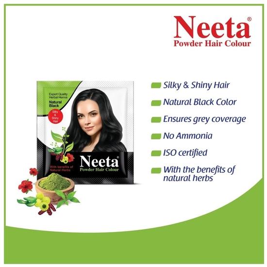 Краска для волос в порошке Neeta, краска для волос на основе хны, натуральный черный 5 г, упаковка из 12 штук, шелковисто-мягкая и блестящая краска для волос с преимуществами 5 натуральных трав