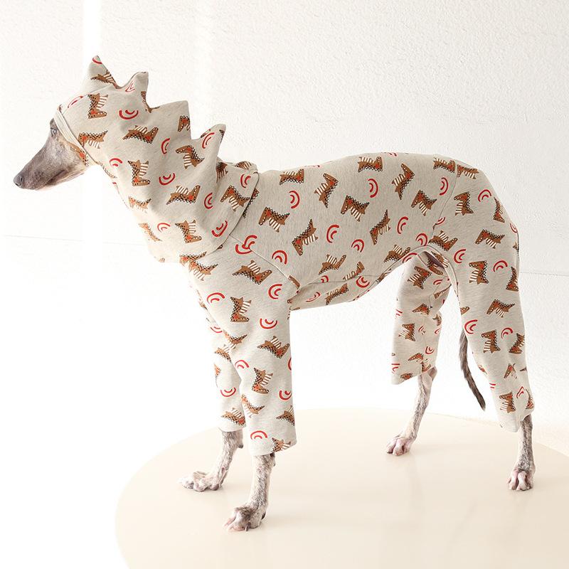 XS-2XL Soft Cotton Full-Coverage Dog Pajamas Greyhounds Dinosaur Print Stretchy Breathable Dog Winter Clothes Overalls