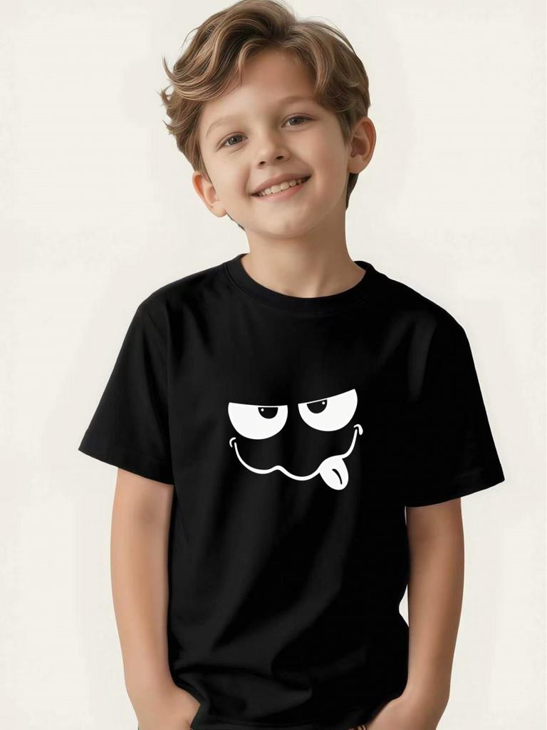 Children's funny tongue-out short-sleeved boy's summer round-neck T-shirt