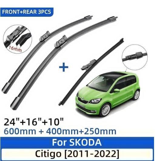 Suitable for Skoda Citigo 2011-2025 Wipers 24 + 16 + 10 front and rear 3 wipers