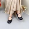 Johnature Genuine Leather Shallow Buckle Low Heel Shoes Solid Color Round Toe Versatile Women's Pumps