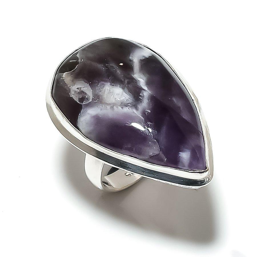 Подарочное кольцо из стерлингового серебра 925 пробы с натуральным шевронным аметистом, размер 8,5 Z1q51
