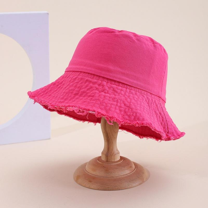 Retro Washed Old Rough Edge Bucket Hat Women's Spring Summer Japanese Versatile Sunshade Solid Color Casual Sun Basin Hat