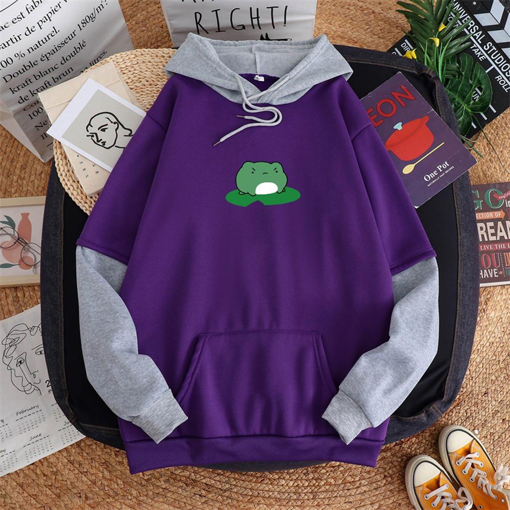 Women's Hooded Drawstring Stitching Collision Color Long-Sleeved Sweatshirt