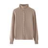 Women's Minimalist Rolled-Edge Cashmere Sweater - Semi-High Neck, Loose Fit, Slimming, Long Sleeve Knitted Base Layer