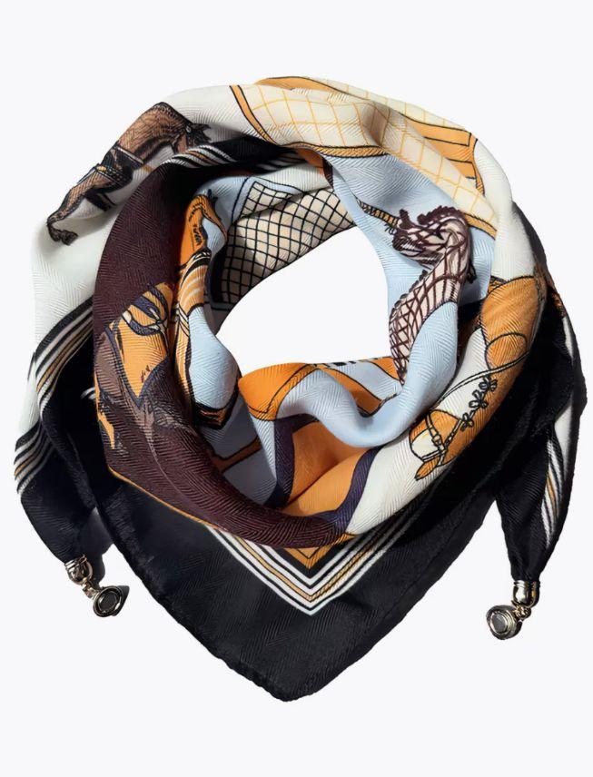 Magnetic - Printed Silk Scarf/ Neck Warmer, Fashionable And Versatile Silk Scarf