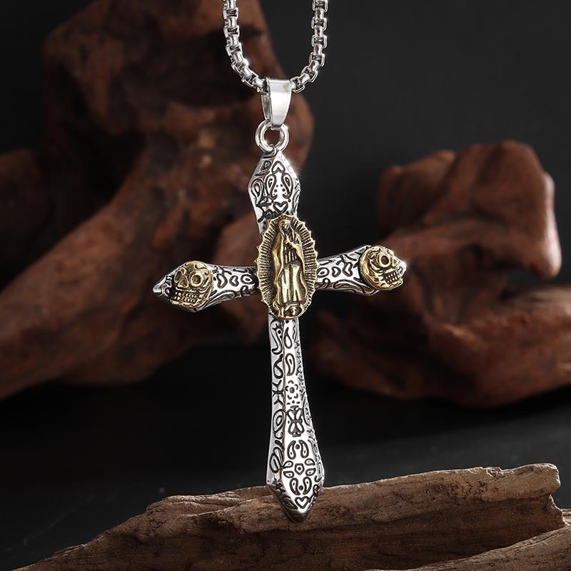 Vintage Catholic Cross Pendant Necklace Men Women Christian Believers Prayer Amulet Jewelry