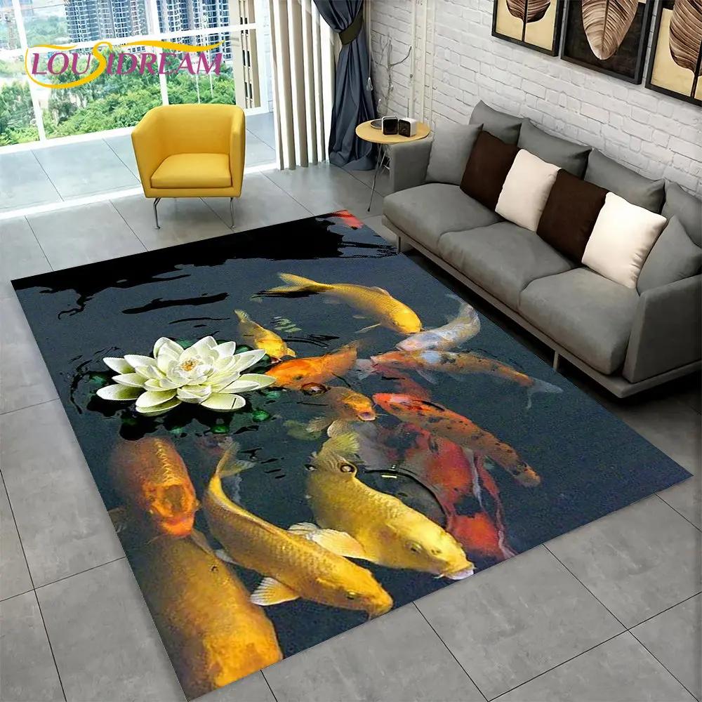 3D Пасторальный Ковер-циновка с Рыбами Тай-чи, Ковер для Дома, Гостиной, Спальни, Под Диван, Дверной коврик Декор, Детский Игровой Кухонный Нескользящий Коврик для Пола