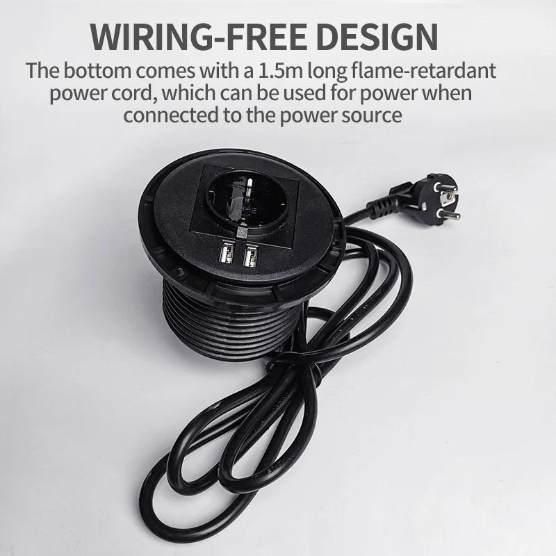 Настольный адаптер Многофункциональная розетка ЕС с 2 USB/USB Type-C Встраиваемая настольная вилка Круглая розетка