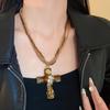 Metal Pendant Beaded Chain Necklace Multicolor Sweater Necklace Punk Gothic Cross Necklace  Travel