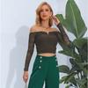 Spring and Autumn Women's Neckline Short Slim Mesh Long Sleeve Top