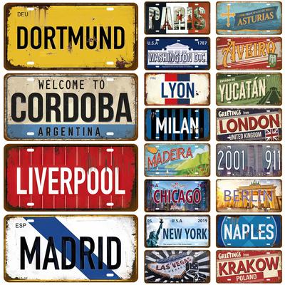 Знаменитый город Жестяная пластина Город-государство Жестяная табличка Дорожка Металлическая вывеска Настенный декор Гараж Бар Паб Клуб Отель Кафе Кухня Дом