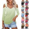 Women's Casual Shirt Blouse Print V-neck Sexy Cold Shoulder 3/4 Sleeve Top