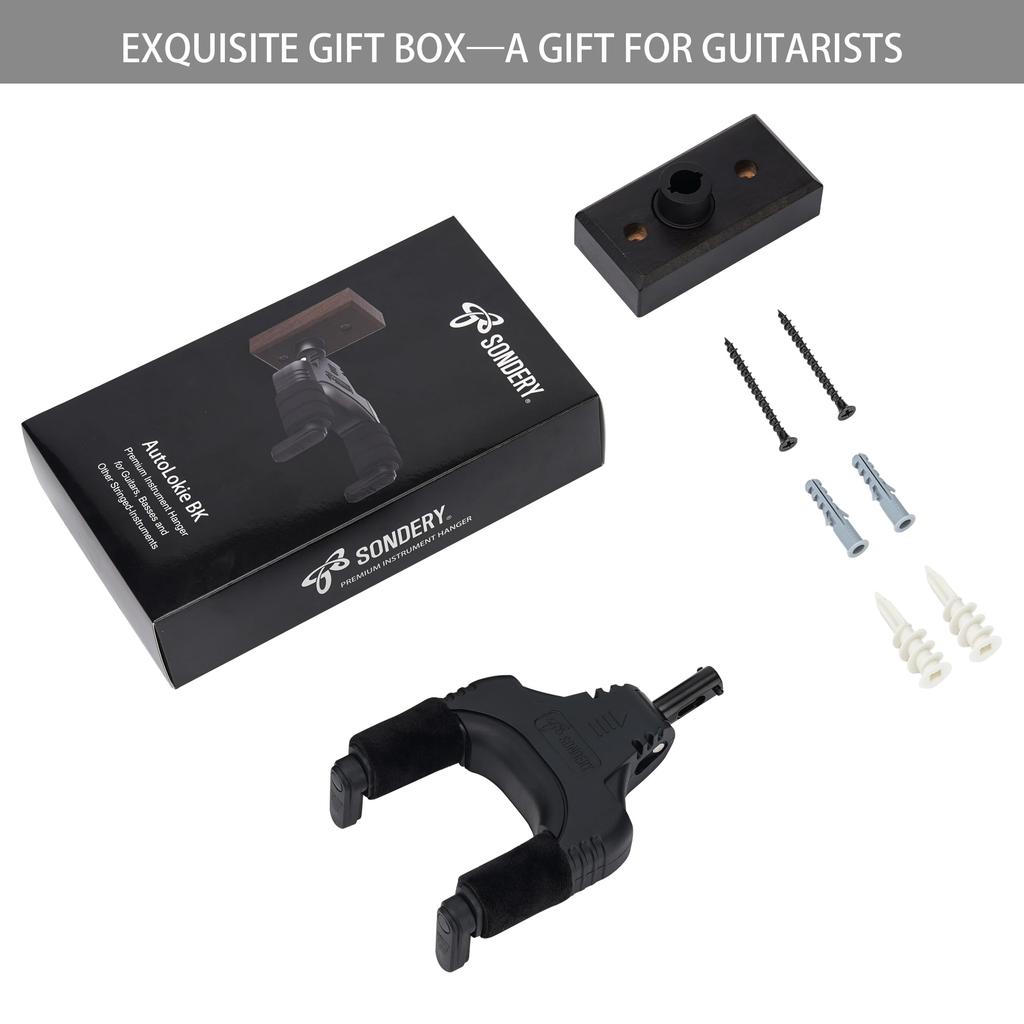 Sondery Guitar Wall Adjustable Suitable for and Black Hanger, Mount, Auto-Lock, Angle, Guitars, Basses, Mandolins, Nitro-Coated Finish,