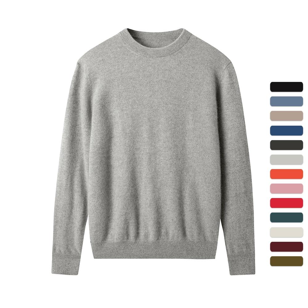 Men Cashmere Sweater Crewneck Solid Color Knited