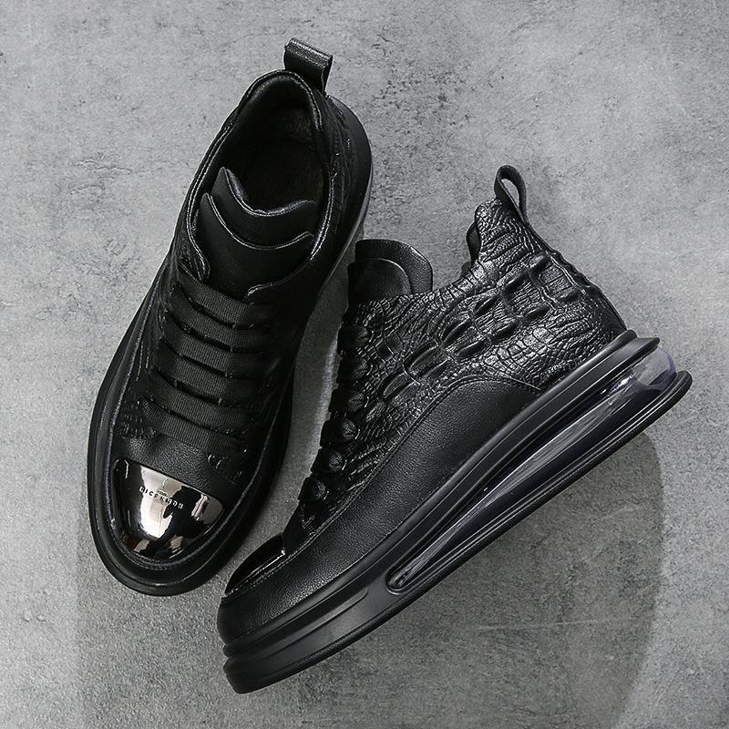 Мужские высокие туфли для скейтбординга из коровьей кожи с рисунком под крокодила, повседневная обувь на воздушной подушке, модный бренд, персонализированная мягкая подошва, спортивная, повседневная, для увеличения роста, мужская
