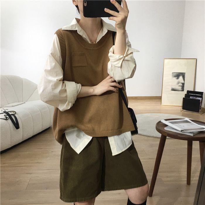 Вельветовые шорты А-силуэта в ретро-стиле с высокой талией - Женские осенние и зимние повседневные шорты с широкими штанинами, расклешенные от колена.