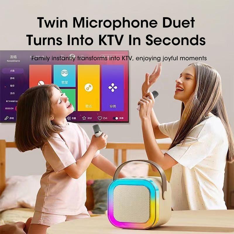 Bluetooth K12 Karaoke Machine Portable 5.3 PA Speaker System with 1-2 Wireless Microphones Home Family Singing Children's Gifts
