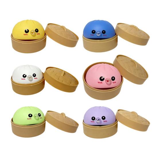 12Pcs Bubble Blowing Steamed Bun Cartoon Dumpling Sensory Toy with Steamer Pinch Fidget Toy Stress Relief