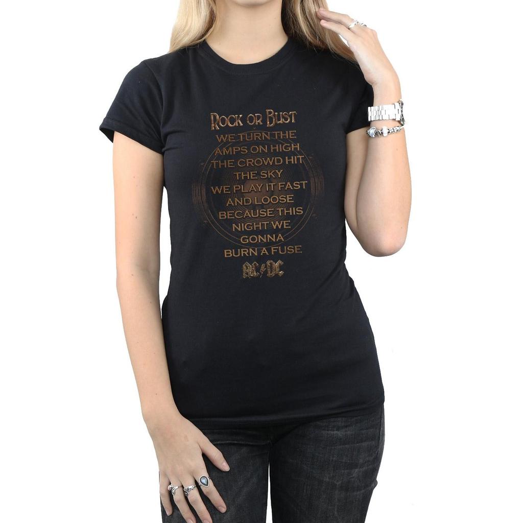 AC/DC Womens/Ladies Rock Or Bust Lyrics Cotton T-Shirt