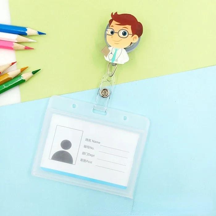 Прозрачный пластиковый чехол для ID-карты врача, медсестры, значка, держатель для значка с вытяжным шнуром, чехол, защитный чехол