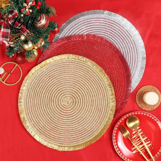 Modern Matte Texture Table Cover Christmas Round Mat with Tassel Heat Resistant PP Placemat Decorative Vase Waterproof for Holiday And New
