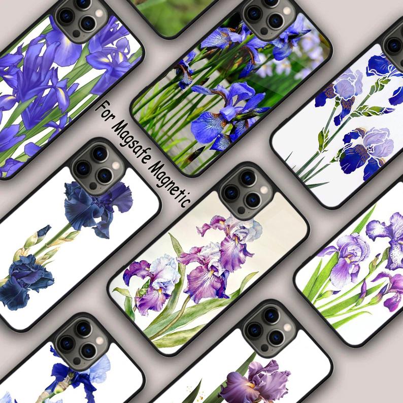 Iris Flower Floral Watercolor Magnetic Phone Case For APPLE iPhone 17 Air 16 14 13 12 Pro Max 15 Plus Wireless MagSafe Cover
