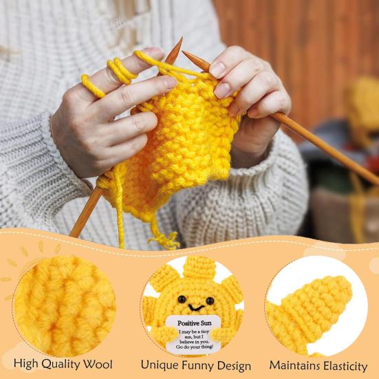 Mini Positive Sun Crochet Doll Emotional Support Handmade Knitting Cartoon