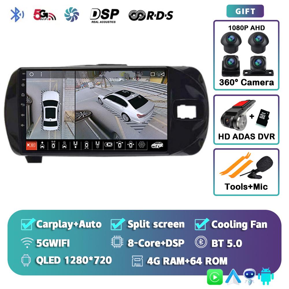 Android 14 Carplay для Toyota Vitz 3 XP130 2014 2015 2016 2017 2018 2019 Автомобильный радиоприемник Мультимедиа Видеоплеер Навигация GPS Стерео