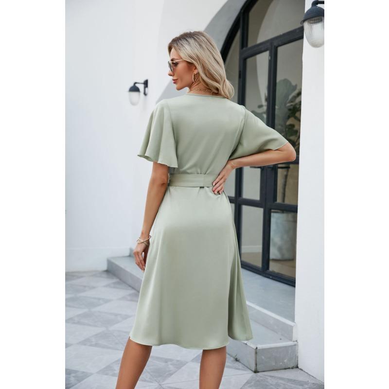 Летнее женское платье с v-образным вырезом и расклешенными рукавами на талии, удобные сексуальные платья