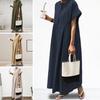 Summer Maxi Dress Loose Pleated O Neck Short Sleeves Pure Color Plus Size OL Commute Daily