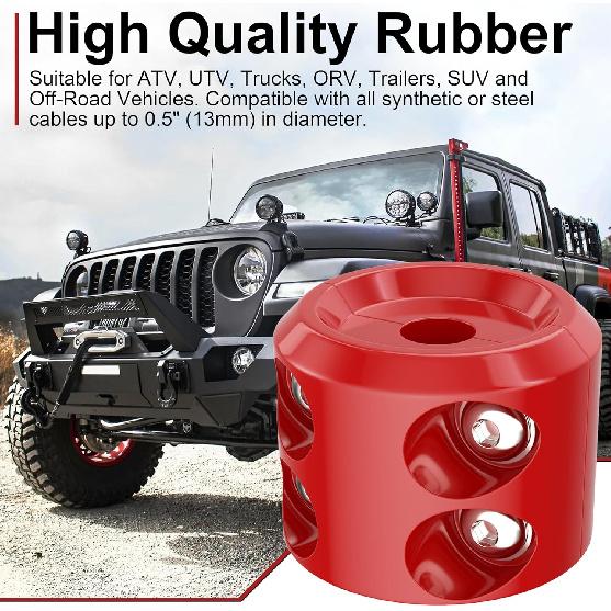 Rubber Winch Stopper For Cable Hook, Rubber Rope Line Saver For ATV UTV SUV Winches, With Allen Wrench (Red)