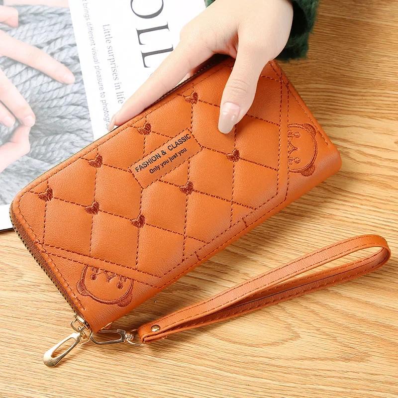 New Long Short Wallet Women's Fashion Credit Card Bag Purse Zipper Handbag Embroidered Heart Mobile Phone Money Coin Bag Case