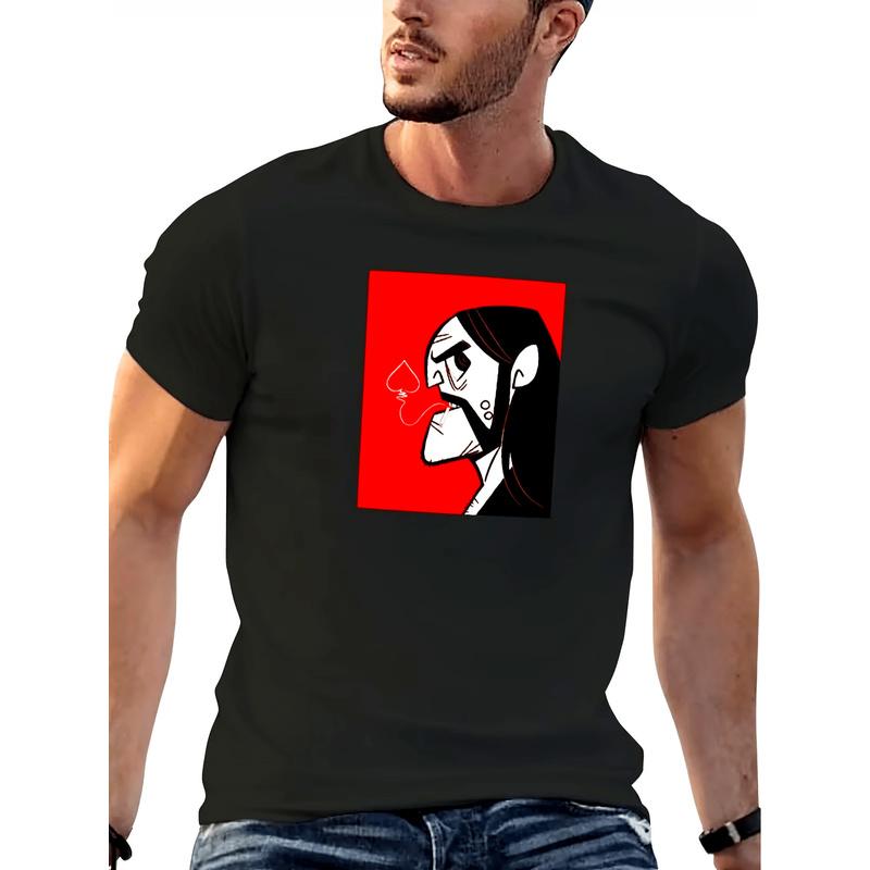 Unisex Kilmister Graphic T-Shirt | Iconic Music Band Tee With Red And Black Design, Casual Crew Neck, Short Sleeve, Slight Stretch Fabric, Ideal For