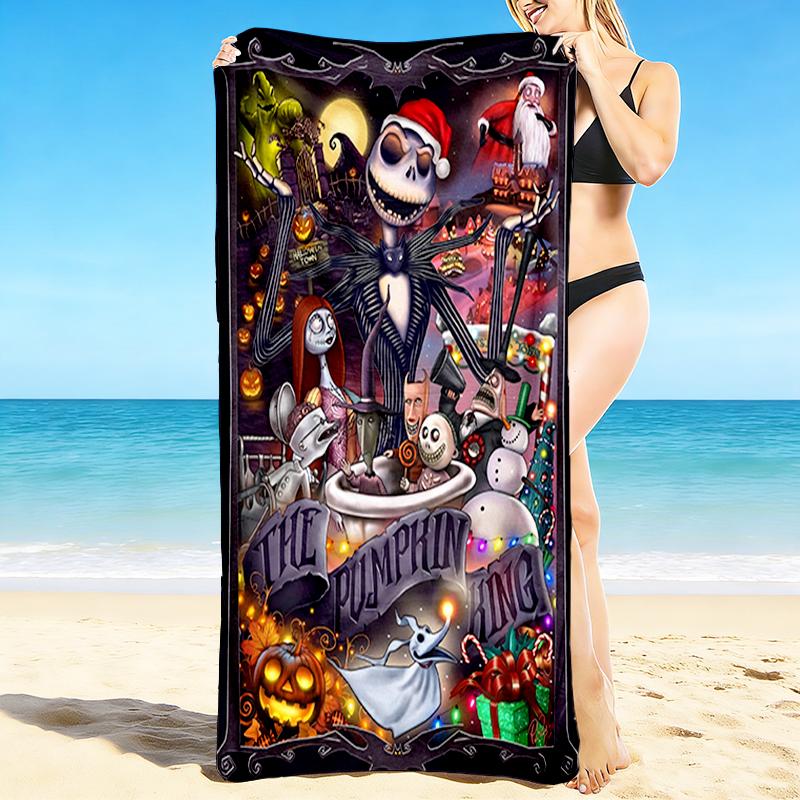 1Pc Pumpkin King'S Halloween Night Beach Towel, Quick Dry, Multi-Use for Beach Pool Gym Yoga Home Travel, Christmas, Halloween, Xmas Gift S462