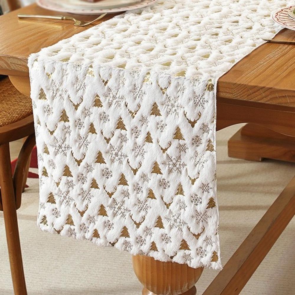 Embroidered Christmas Table Runner Christmas Tree Pattern Cabinet Cover Towel Winter